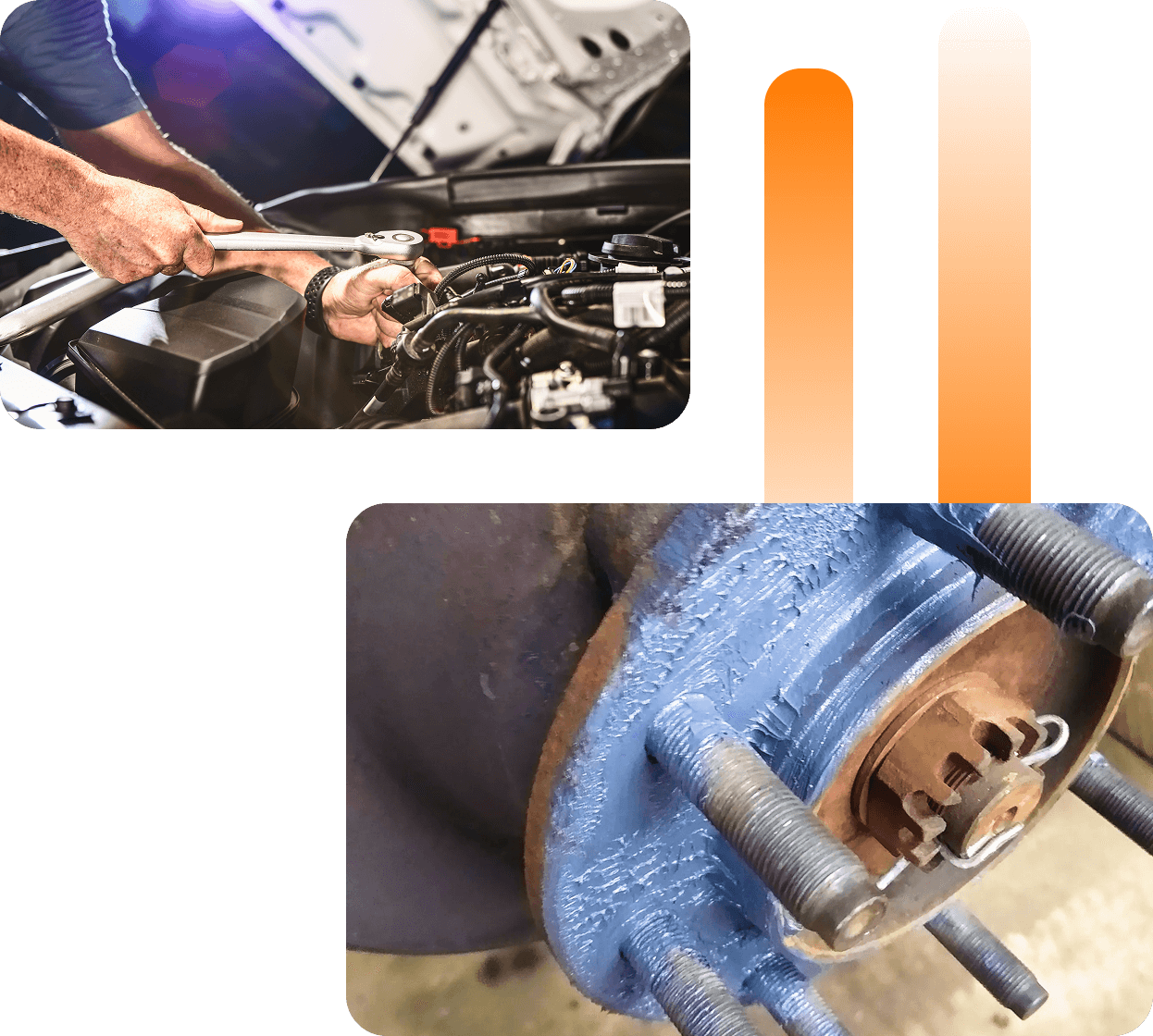 Mechanic working, close-up of car parts.