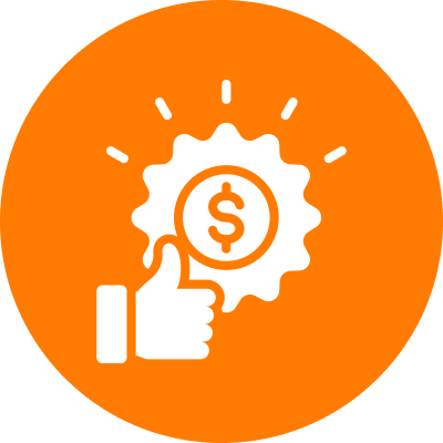 Thumbs up with dollar symbol on orange.